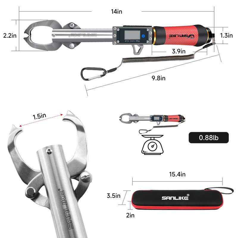 SANLIKE 55LB Digital Fish Gripper Stainless Steel Waterproof Fishing Scale