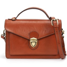 Leather Top Handle Satchel Handbag: Genuine Leather Crossbody Bags for Women - Vintage Designer Shoulder Purse(Caramel Yellow)