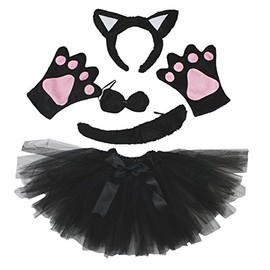 Petitebelle Headband Bowtie Tail Gloves Tutu 5pc Girl Costume 1-5y (Black Cat)