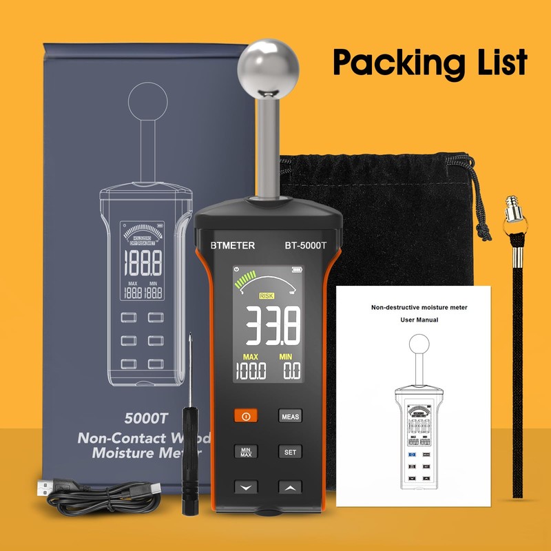 BTMETER Wood Moisture Meter - Pinless Moisture Detector Measur Depth