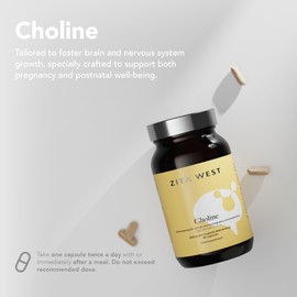 Zita West Choline Supplement - 400mg Choline Bitartrate for Pregnancy & Postnatal Support, 60 Capsules (1 Month Supply)