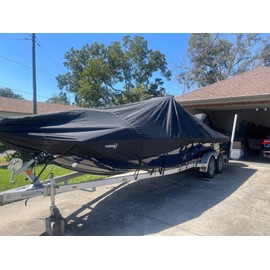 Tuszom 1200D 100% Waterproof Center Console Boat Cover with Motor Cover, Tear-Proof Trailerable Boat Cover for Center Console Boat with 13-19 Windproof Straps (Black, 20' - 22' L, UP to 106" W)