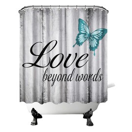 Conipit Teal Butterfly Shower Curtain Teal Grey and White Bathroom Curtain with Butterfly Inspirational Shower Curtain 72''X72'' with Hooks