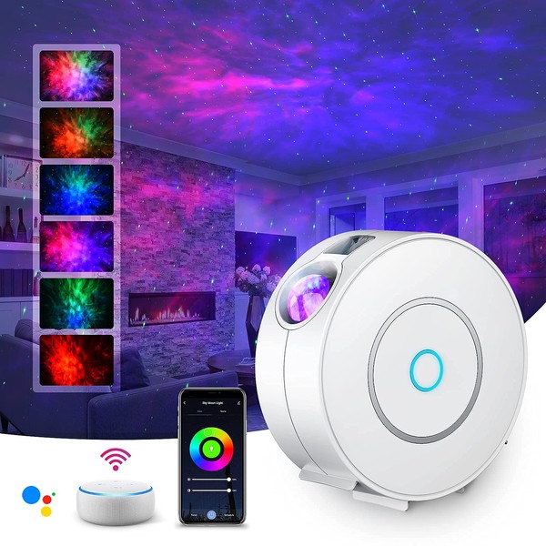 SUPPOU LED WiFi Galaxy Projector, Smart Night Light Kids Adults 3D Star Projector Light with RGB Adjustment/Voice Control/WiFi/Timer Compatible Alexa Google Assistant for Room Decor (White)