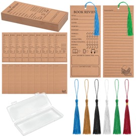 60 Pcs Book Review Bookmarks with 60 Colorful Bookmark Tassels Kraft Book Marker Reading Log Page Book Lovers Gifts for Bookworm Bookish, Readers, Students, Teachers