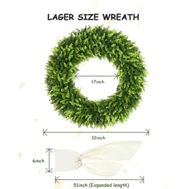 DDHS 32 inch Boxwood Wreath, Artificial Large Summer Wreaths for Front Door with Yellow Cloth can DIY Shaped, Spring or Summer Wreaths for Hanging in The Shop, Farmhouse, Roof Green Wreath Decoration