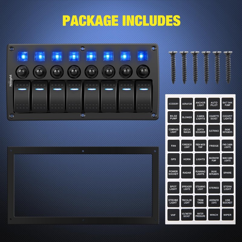 Nilight 8 Gang Rocker Switch Panel Waterproof Pre-Wired Marine with