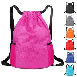 KANGSIT Drawstring Bags, Unisex Gym Sack, Swim PE Bags Drawstring Gym Bag for Kids Adults String Swimming Sports Bag for School Sports Swimming Gym Travel (Rose red)