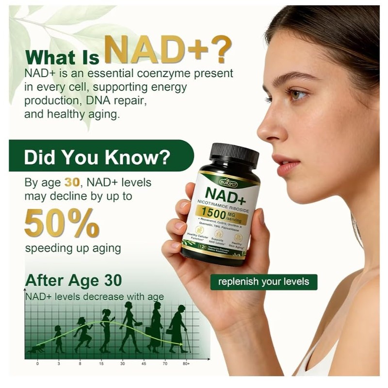 Suplemento Nad 1500 Resveratrol Urolitina Coq10 Quercetina Plus Energía Celular