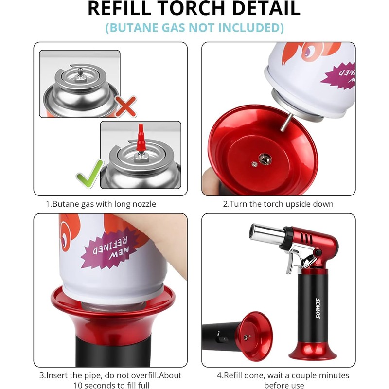 Semlos Butane Torch with Fuel Gauge, Refillable Kitchen Torch Lighter