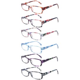 MAEOWN 6 Pack Printed Reading Glasses Blue Light Blocking Spring Hinge Fashion Anti Glare Lightweight Readers for Women (Mixed Color, 3.50, x)