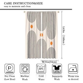ZhiRain Abstract Mid Century Curtains Modern Sun Minimalistic Curve Print Beige Geometric Art Boho Curtain with Rod Pocket for Room Home Decor Drapes Window Treatments 2 Panels Set 42x63in