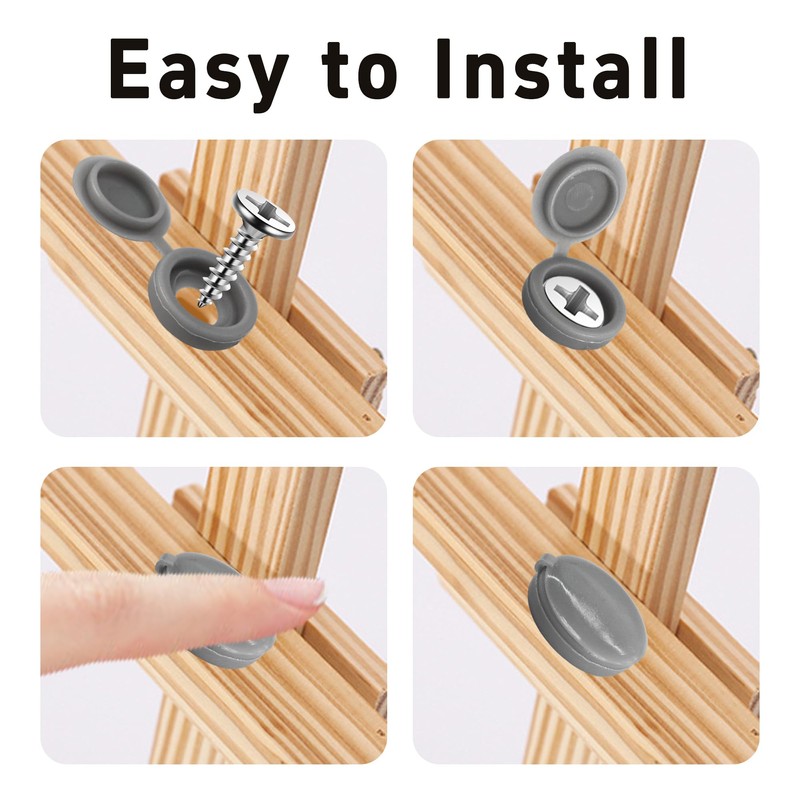 Runseaway 150Pcs Grey Plastic Screw Covers, Hinged Screw Cover Caps,