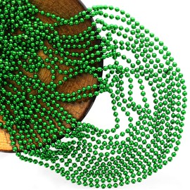 GIFTEXPRESS 72 Pcs 33" 7mm Metallic Green Beaded Necklaces, Bulk Mardi Gras St. Partrick's Day Party Beads Necklaces, Holiday Beaded Costume Necklace for Party