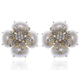 Alilang Royal Golden Tone Faux Pearl White Rhinestone Accented Earrings