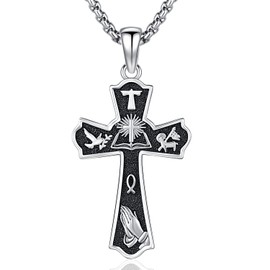 Saint Michael / Saint Christopher / Saint Benedict Cross Pendant Necklace 925 Sterling Silver Archangel St Michael Pendant Religious Amulet Jewellery for Men and Women, Sterling Silver, No Gemstone