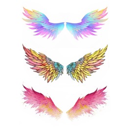 Dopetattoo 6 Pcs Temporary Tattoo Women Angel Party Favors Wing Sleeve Face Body Rainbow Tattoo Fake Tattoos