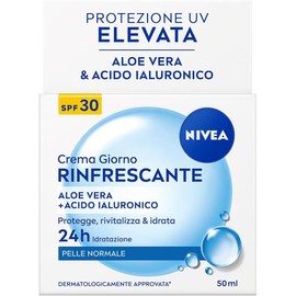 NIVEA Crema Giorno Rinfrescante SPF 30 50 ml, Crema idratante viso con Aloe Vera e Acido Ialuronico per 24h di fresca idratazione, Skincare con elevata protezione UVA/UVB SPF30 per pelle normale