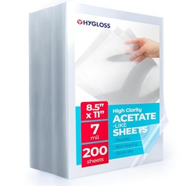 Hygloss 8.5" x 11" Acetate Paper - 7 Mil Clear Acetate Sheets for Crafts Projects, Classroom Stencil Sheets, Overhead Transparency Sheets for Projector, Clear Plastic Sheet (Not for Printers) 200 Pack