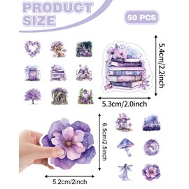LEEQ BCR Pack of 50 Reflective Purple Fairy Garden Sticker Set, Cute Purple Flowers and Butterflies Stickers for Laptop Bicycle Suitcase Skateboard Car Motorcycle Sticker Bomb Waterproof Decoration