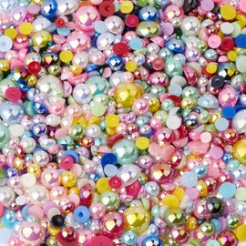 TANOSII 56g Flatback Pearls and Rhinestones 3mm-10mm Mix Half Round Pearls Resin Rhinestones for Crafts 1700PCS for DIY Nail Face Art Crafts Jewelry Decoration Mix Color B