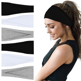 YONUF Fashion Headbands For Women Wide Headband Yoga Workout Head Bands Hair Accessories Band Black White Gray 6 Pack