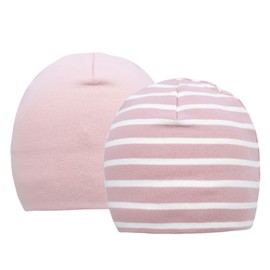FORUHOO Baby Beanie for Boys Girls Toddler Hat Autumn Winter Set of 2, Two-layer: pink+pink stripes