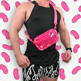 2 Zipper Clear Cross Body Bag - Inner Pocket Fun Carnival Leg Bag - Rave Fanny Pack for Women Men - Jelly Phone Holder Bag (Pink)