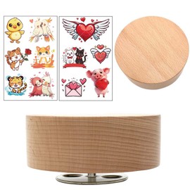 Rotating Music Box with DIY Tattoos Stickers- You are My Sunshine, 10cm Round Solid Wood Wind Up Musical Gift for Valentine's Day Women Girls Desktop Display Model Kits Holder