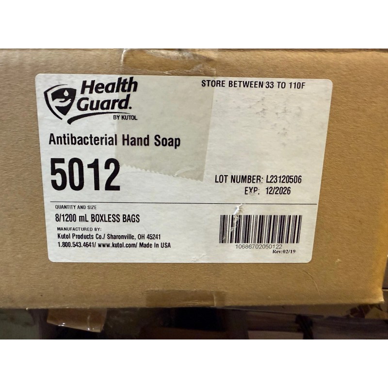 Kutol 8ct - 1200ml Health Guard Kutol 5012 Antibacterial Liquid