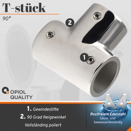 OPIOL QUALITY® Railing T-piece 90° 25 mm made of stainless steel A4 V4A (2 pieces) connector rail fitting cover fitting bracket handrail wardrobe pipe connector rail square