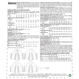 McCall Pattern Company M6940 Vestidos y Cinturones para Mujer, tamaño A5