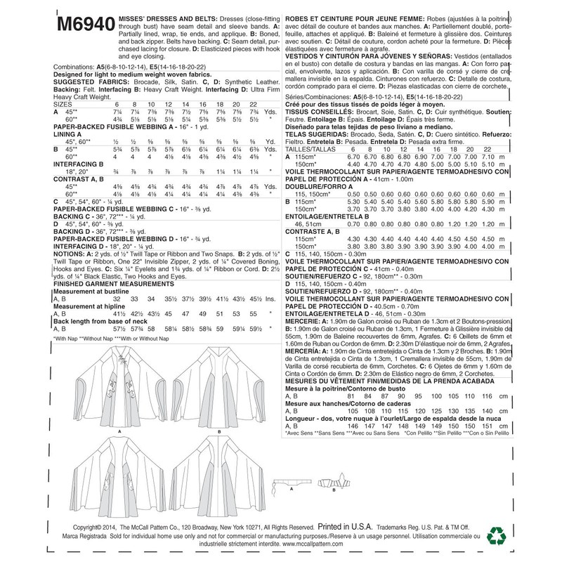 McCall Pattern Company M6940 Vestidos y Cinturones para Mujer, tamaño