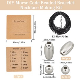 SUNNYCLUE Bead Bracelet Making Kit with Morse Code Beads Morse Code Silver Ccb Plastic Barrel Round Spacer Ti Amo Card Display Kit Waxed Cable for Creazi