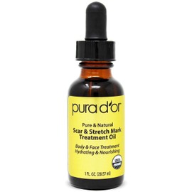 PURA D'OR Organic Scar & Stretch Mark Treatment Oil (1oz) For Skin - With Rosehip, Wheat Germ, Argan, Tamanu, Carrot, Rosemary, Lavender, Geranium, Patchouli, Sage