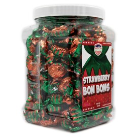 Strawberry Bon Bons, Strawberry Filled Hard Candy in Jar, 2.5 Pound