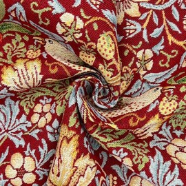 Cotton Woven Tapestry Upholstery Fabric Material Strawberry Thief Wine 1MTR