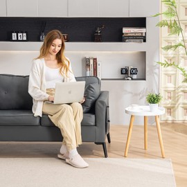 Apicizon Round Side Table Set of 2, White Tray Nightstand Coffee End Table for Living Room, Bedroom, Small Spaces, Easy Assembly Bedside Table, 15 x 18 Inches, Natural