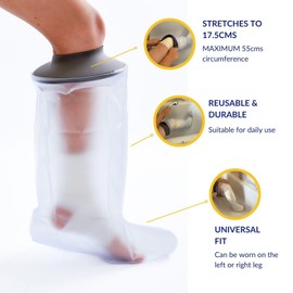 StrideOn Waterproof Child Size Leg Cast Cover – Reusable Cast & Bandage Protector for Shower & Bath – Watertight Lower Leg, Ankle & Foot Injury Protection with Secure Top Seal