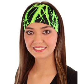 Sparkling EARTH Green Lightning on Black Stretch Reversible Headband Spandex on the outside, 100% Cotton Baby Rib Soft Knit on inside.
