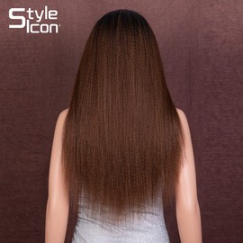 Style Icon Women's Wig Brown Ombre Lace Front Wigs 60 cm Straight Synthetic Hair Wigs with Middle Parting Synthetic Fibre Film Attachment