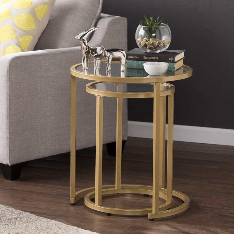 SEI Furniture Evelyn Glam Nesting Side Table 2pc Set, Gold