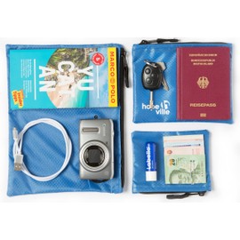 HOPEVILLE Travel Organizer Set, 3 different large zipper bags for travel documents and travel accessories, Premium mesh pouch for luggage, handbag and backpack (Blue)