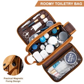 BAGSPRITE Toiletry Bag for Men, Women Travel Bag for Toiletries, Toiletry Bag Shaving Dopp Kit Organizer, Large Water-resistant Travel Bathroom Bag for Traveling, Brown