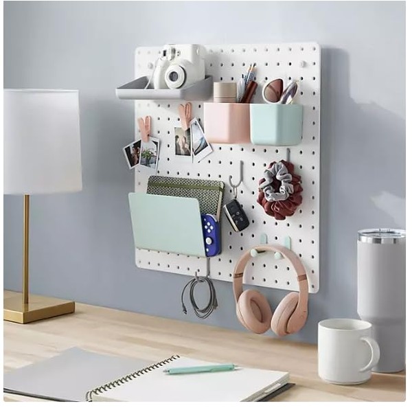 Peg-board Wall Organizer Set – 12-Piece Storage Panel with Accessories