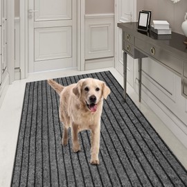 Runner Rug 2FT x 12FT, AYOHA 2'-82' Utility Carpet Runner for Entryway Hallway Aisles Balcony Garages, Area Rugs with Non-Slip Rubber Backing, Grey Strip (Available Custom Sizes)
