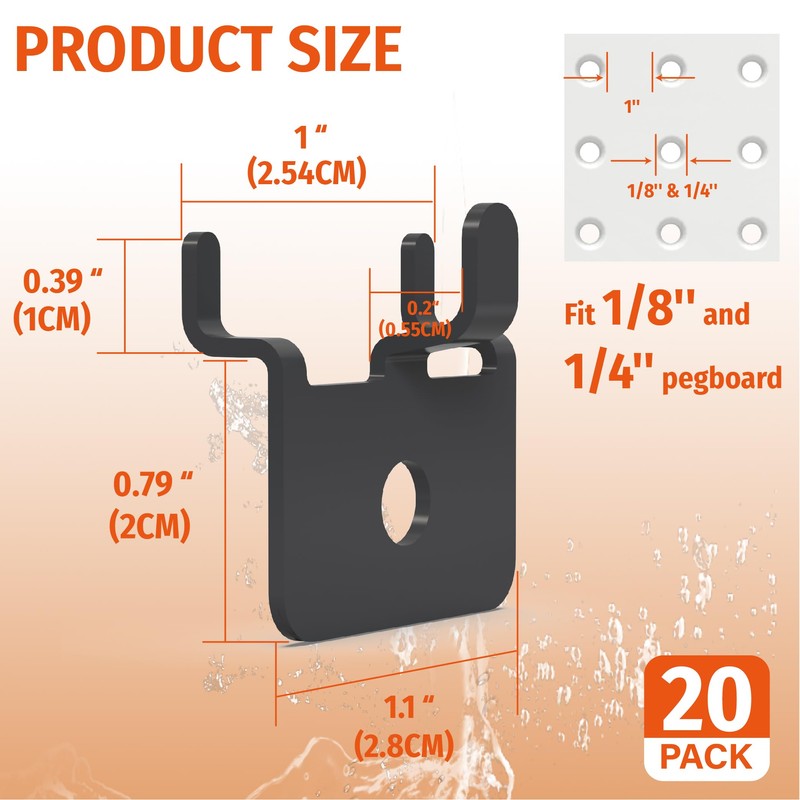 HUHOLE Pegboard Hooks - 20PC - Black Powder Coated -