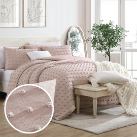Swift Home King Blush Comforter Set - Decorative Tufted Pom Poms Bedding Set - 3 Pieces Bed Linen, 1 Comforter and 2 Pillow Shams