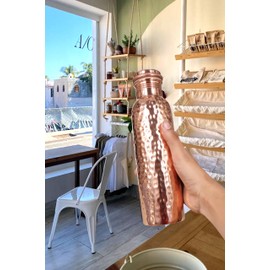 VMS CRAFTS Copper Water Bottle - 33oz/950ml Hammered Style Copper Bottle, Pure Copper Ayurvedic Bottle for Drinking, Leak-Proof, Travel-Friendly, Wide Mouth