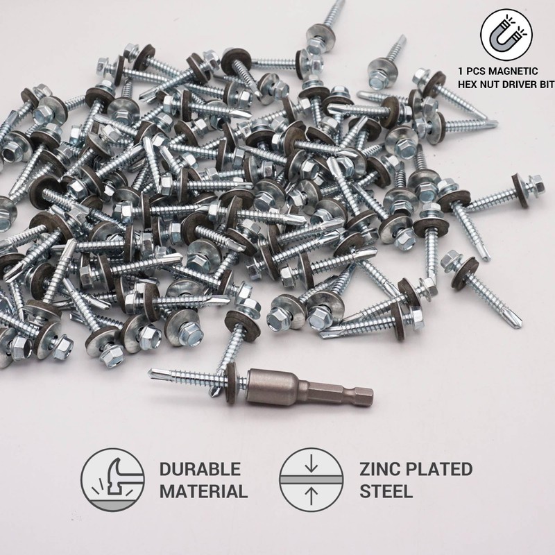SKIR'CO Pack of 100 Galvanised Roofing Screws 5.5 x 38